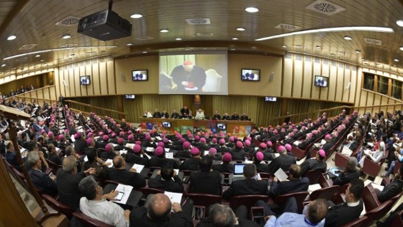 Škofovska sinoda oktobra 2019 v sinodalni dvorani v Vatikanu.  (Vatican Media)