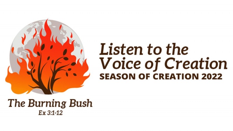 Logotip za letošnji Čas stvarstva, ki bo potekal od 1. septembra 2022 do 4. oktobra 2022 z naslovom: Goreči grm (2Mz 3,1-12) – Poslušaj glas stvarstva